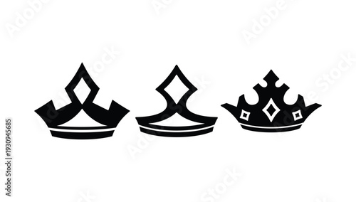 Collection of black and white crown silhouettes symbolizing royalty, leadership authority, power, prestige, and decorative emblem design elements.