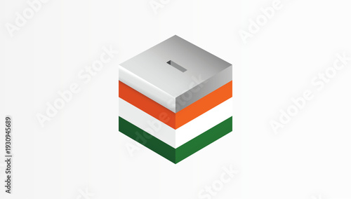Three dimensional isometric cube designed with Indian flag colors, symbolizing patriotism, creativity, geometric design, and modern national identity concept.