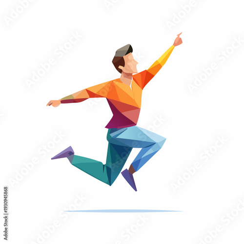 Man in Mid-Air Jumping with Arms Outstretched and Legs Bent, Joyful Sports Leap Action