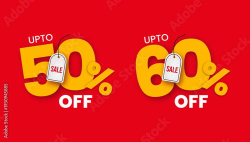 Promotional discount text highlighting upto sixty percent off and fifty percent sale offer in bold modern vector typography design.