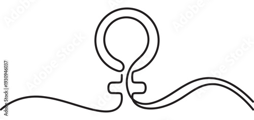 Female gender symbol continuous line drawing illustration represents women's rights, empowerment, and the concept of femininity with elegant simplicity.