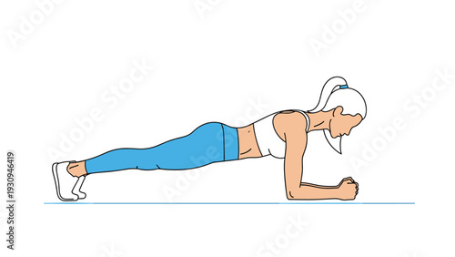 Athletic young woman in sportswear doing a plank exercise to strengthen her core muscles and improve physical fitness and health.