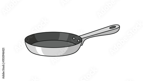 Simple grey and black frying pan illustration for kitchenware catalogs or cooking related educational materials on a white background.