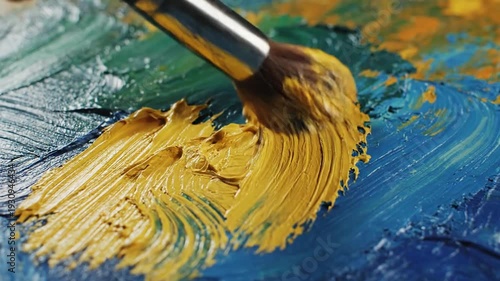 Wallpaper Mural Paintbrush applying thick blue and green paint strokes to canvas Torontodigital.ca