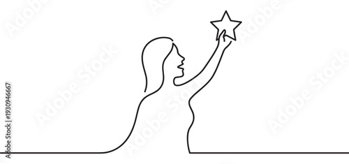 Woman reaching for a star illustration symbolizes ambition, aspiration, and the pursuit of excellence and success.