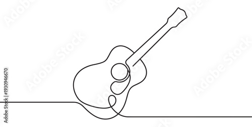 Acoustic guitar continuous line drawing minimalist art captures the essence of music and creativity in a simple, elegant illustration.