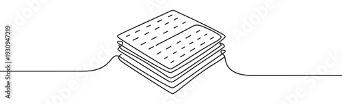 Stack of crispy square crackers drawn in a continuous line art style, perfect for food and snack related designs.