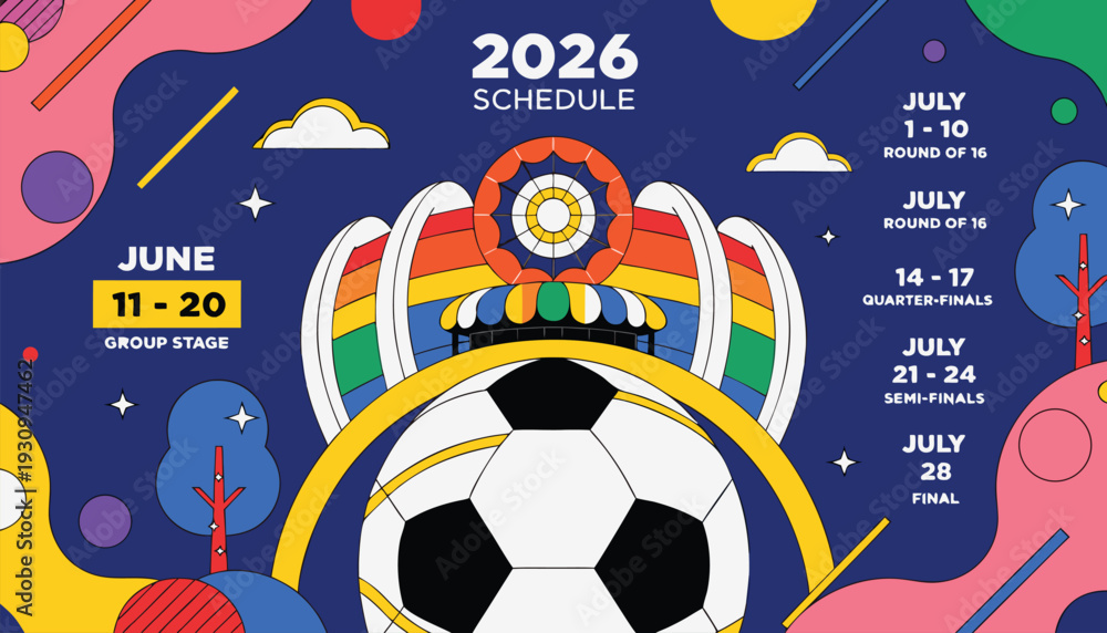 Fototapeta premium Vibrant poster for 2026 soccer event with colorful graphics