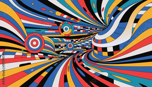 A colorful abstract image with a target in the center