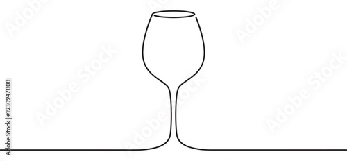 Wine glass continuous line drawing art illustration depicting elegant stemware for beverages, parties, and celebrations.