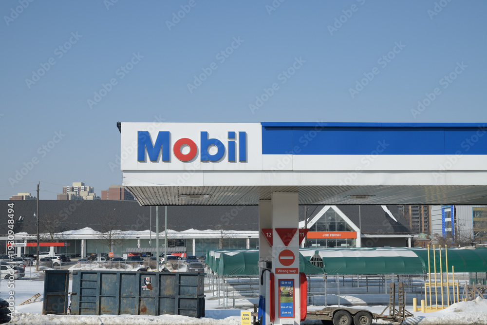 Fototapeta premium Mobil gas station at 600 Victoria Park Av (at Gerrard St E), Toronto