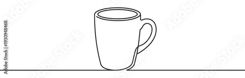 Minimalist single line art illustration of a coffee mug, perfect for modern design concepts and beverage-related themes.