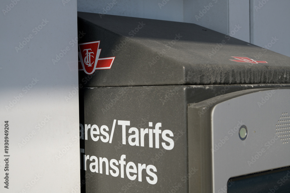 Obraz premium fares and transfers box with TTC logo at Eglinton Line 5, O'Connor stop/station at Eglinton Av E and Victoria Park Av, Toronto