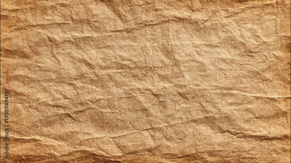 Obraz premium Crumpled brown paper displays a textured surface with soft wrinkles and folds, ideal for adding a rustic touch to various creative projects or design applications.