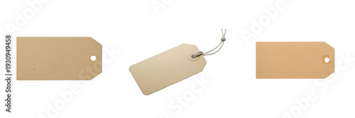 Fotografie Blank Manila Paper Gift Tag Set - Rustic Brown Cardstock Labels with String Clip