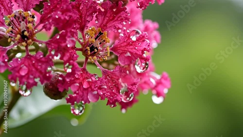 Wallpaper Mural Pink flowers with water droplets and an insect in lush garden Torontodigital.ca