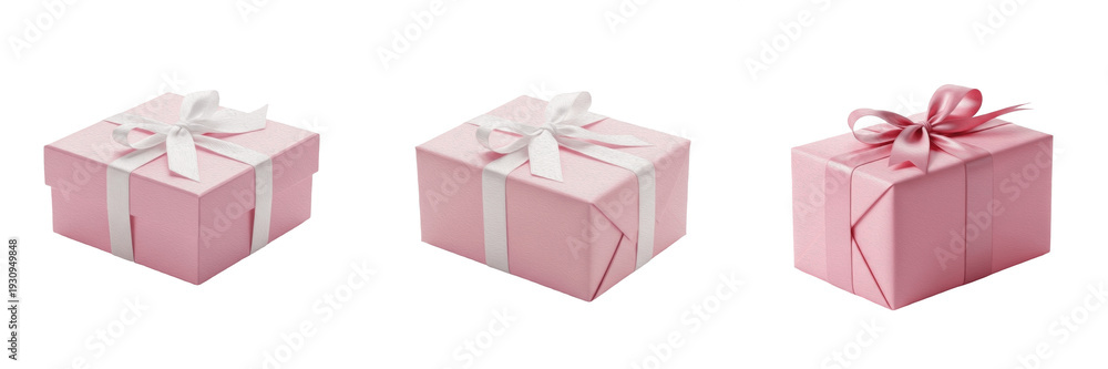 Fototapeta premium Pink Gift Box Set - Elegant Present Packaging and Ribbon Bow Clipart PNG