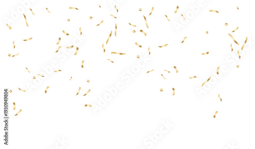 Golden celebration confetti falling down on a white background.