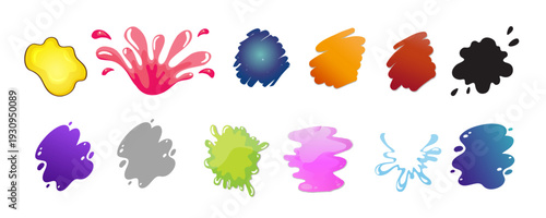 A diverse collection of colorful paint splatters and brush strokes.