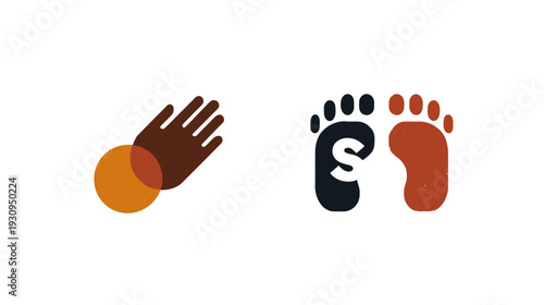 Abstract vector icons showing diverse hands reaching and footprints with a dollar sign, representing connection, support, and financial journey.