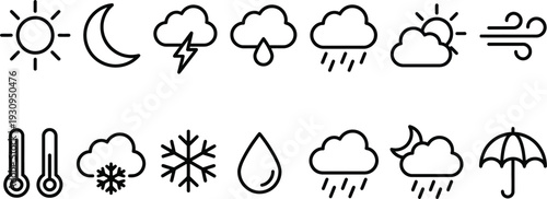 Weather and Season Vector Icon Pack - Minimalist Line Art Set for Design, Apps, and Print