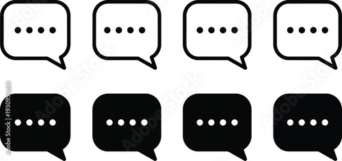 Minimalist Black and White Speech Bubble Vector Icon Pack for Chat UI Design and Communication Apps