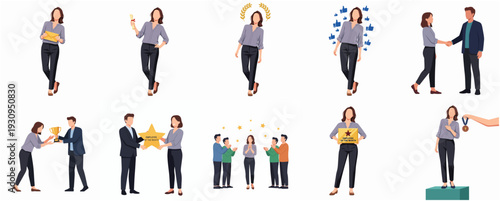 Modern Flat People Award and Achievement Scenes with Business Presentation