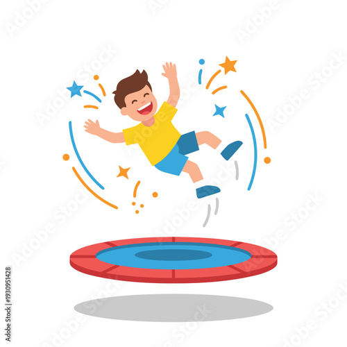 Happy Boy Jumping on a Trampoline.