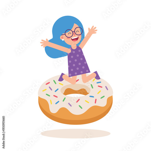 Happy Girl Riding a Giant Donut.