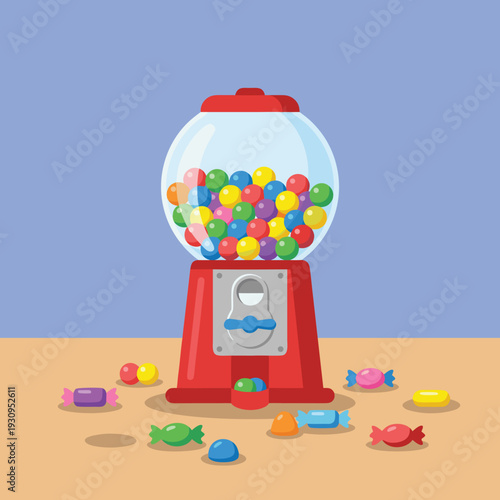 Vintage Gumball Machine Filled with Colorful Candies.