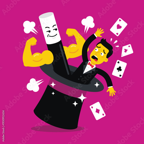 Magicians Hat Surprise with Strong Arms and Scared Man.