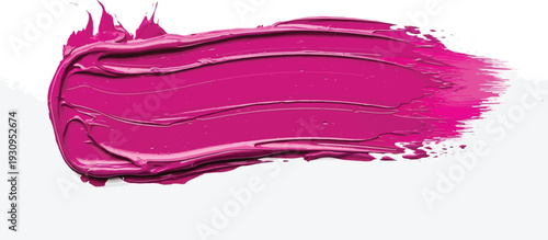 Bright magenta lipstick stroke sample illustrates vivid color and creamy.