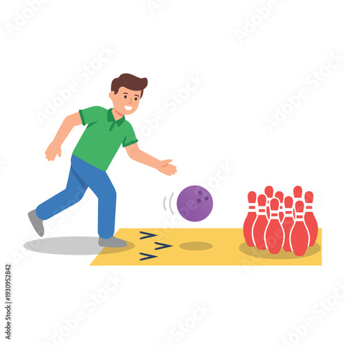 Man Playing Bowling Game.