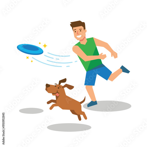Man Playing Frisbee with Dog in Park.