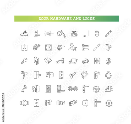 Door Hardware and Locks Line Icons