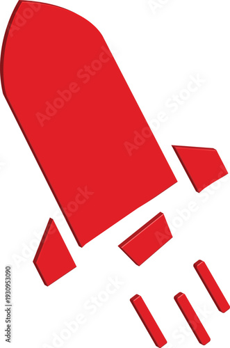 Dynamic Red Rocket 3D Icon Ascending, Symbolizing Progress, Innovation, and Startup Growth
