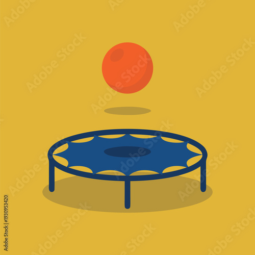 Orange ball bouncing on a blue trampoline.