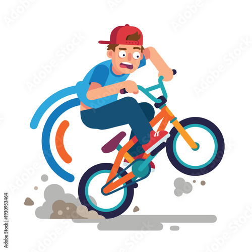 Young boy performing a BMX bike trick.