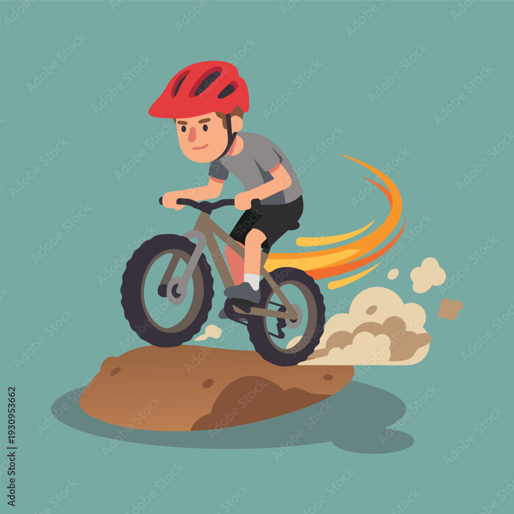 Fototapeta premium Young boy riding a mountain bike downhill.