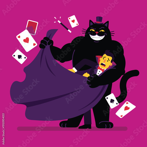 Scary Black Cat Magician Steals Man with Magic Trick.