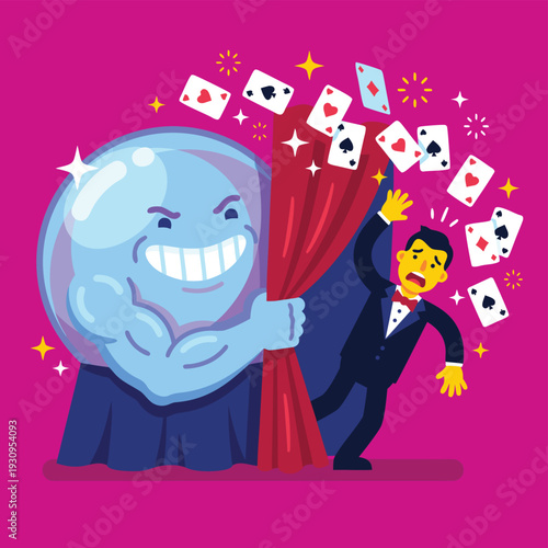 Scary Crystal Ball Revealing a Terrified Magician.