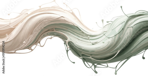 Abstract blend of pale beige and mint green viscous fluid swirling in a.