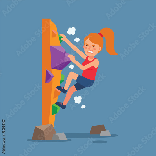 Young Woman Bouldering on an Indoor Climbing Wall.