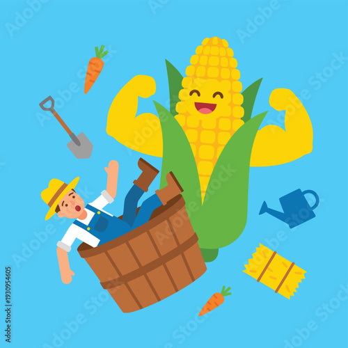 Strong Corn Character Overwhelms Farmer in Barrel.