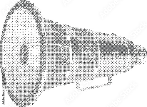 Megaphone Bullhorn Pixelated Bitmap Icon dithered halftone alert sign for marketing announcement social activism and public speaking visuals.