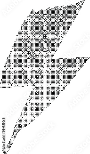 Power Flash Halftone Texture Symbol pixelated dithered energy bolt for electrical services fast delivery speed and battery charging icons.