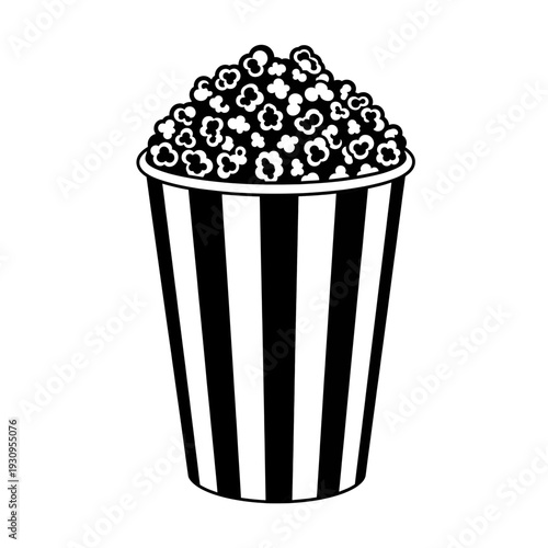 Black and white striped popcorn bucket illustration isolated on white background