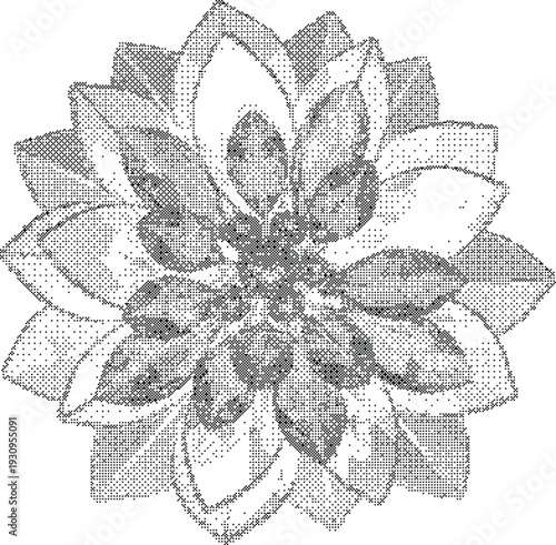 Lotus Flower Halftone Texture Symbol pixelated dithered botanical sign for spa wellness organic beauty and zen nature branding designs.