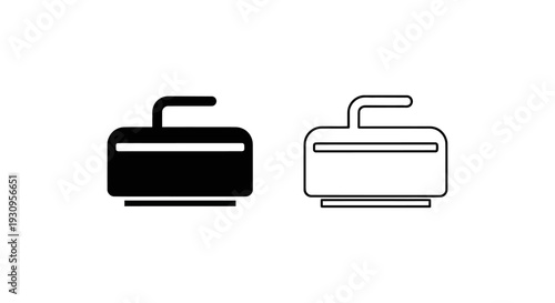 Modern black and white curling stones with handles on ice, curling sports equipment Vector