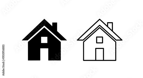Modern minimalist house icon set, simple home symbols, clean architecture design Vector